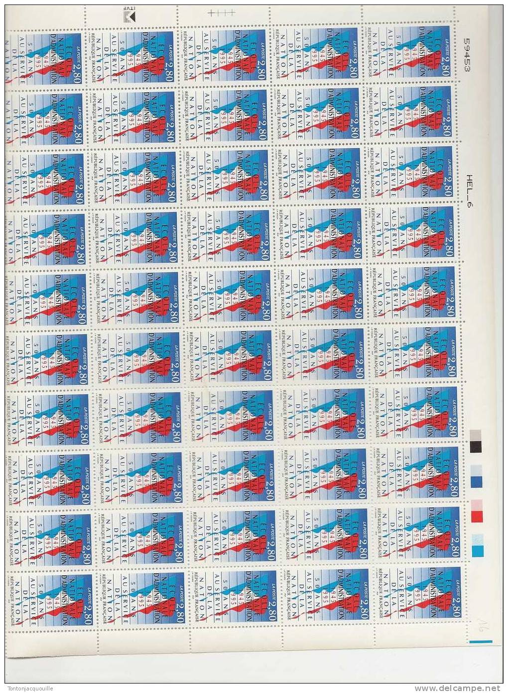 ECOLE NATIONALE D'ADMINISTRATION  1945-1995  ++   FEUILLE DE 50 TIMBRES  A  2,80 - Full Sheets