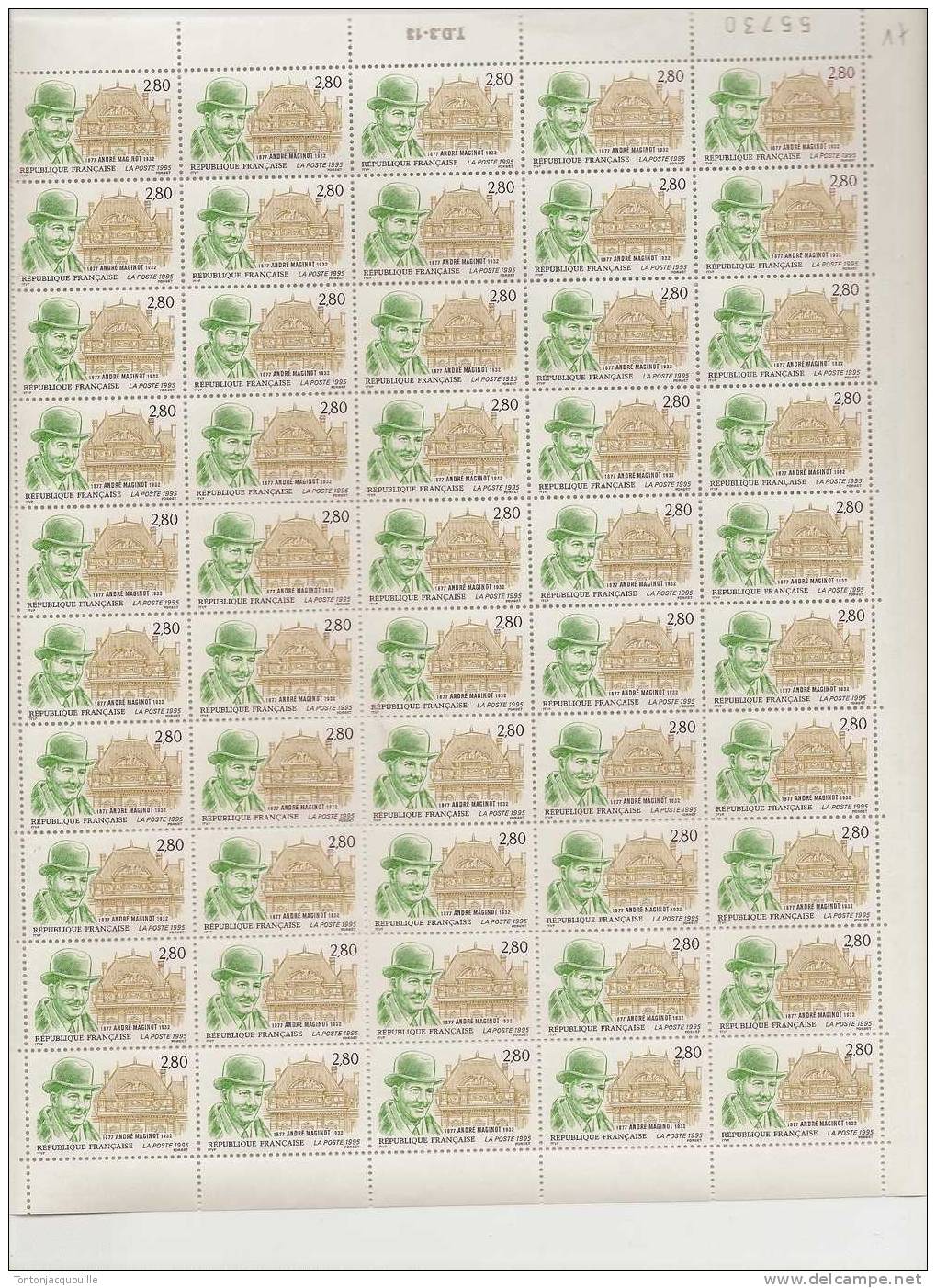 ANDRE MAGINOT1877-1932++   FEUILLE DE 50 TIMBRES  A  2,80 - Full Sheets