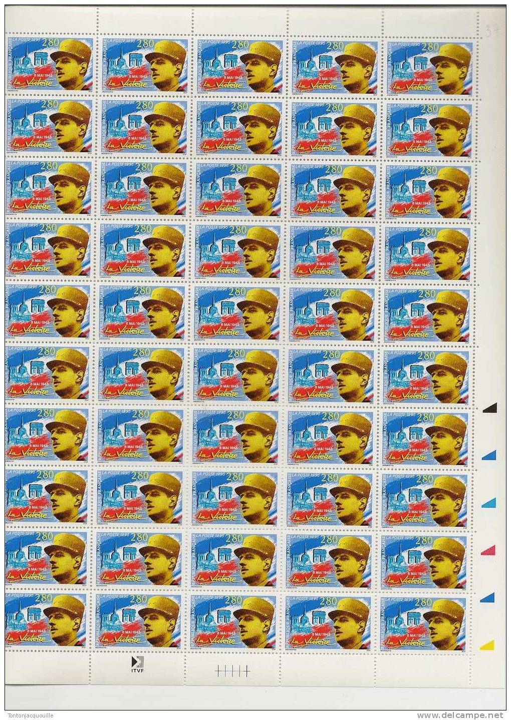 CHARLES DE GAULLE  8 MAI 1945  LA VICTOIRE  ++FEUILLE DE 50 TIMBRES  A  2,80 - Full Sheets