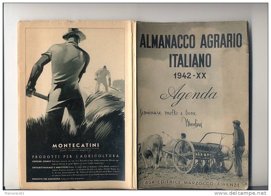LIBRO ALMANACCO AGRARIO ITALIANO 1942 FASCISMO Nuovo Non Illustrato Tipo Agenda - Manuali Per Collezionisti
