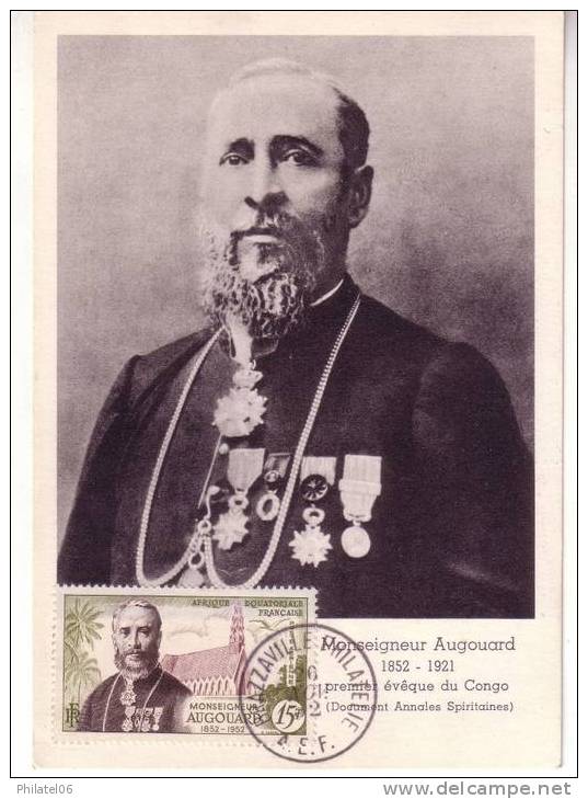 CARTE MAXIMUM  1952  MONSEIGNEUR AUGOUARD   PREMIER EVEQUE DU CONGO - Theologen