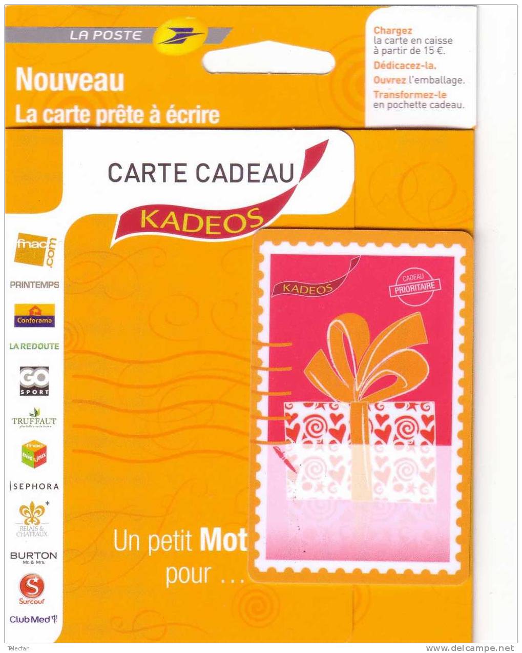 FRANCE CARTE CADEAU KADEOS ROSE MAGNETIQUE LA POSTE NEUVE DANS ENCART ORIGINE MINT IN FOLDERRARE - Treuekarten