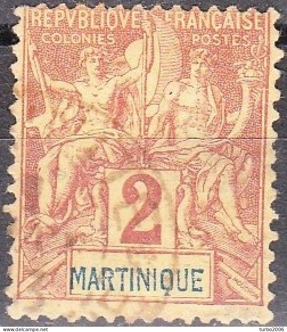 Martinique 1892 2 Centimes Lilasbrun Sur Paille Y & T 32 - Gebraucht