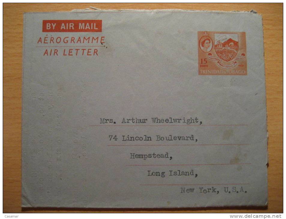 TRINIDAD & TOBAGO 15c Queen EII Coat Of Arm Escudo Air Mail Letter Aerograma Aerogramme British Area - Trindad & Tobago (...-1961)