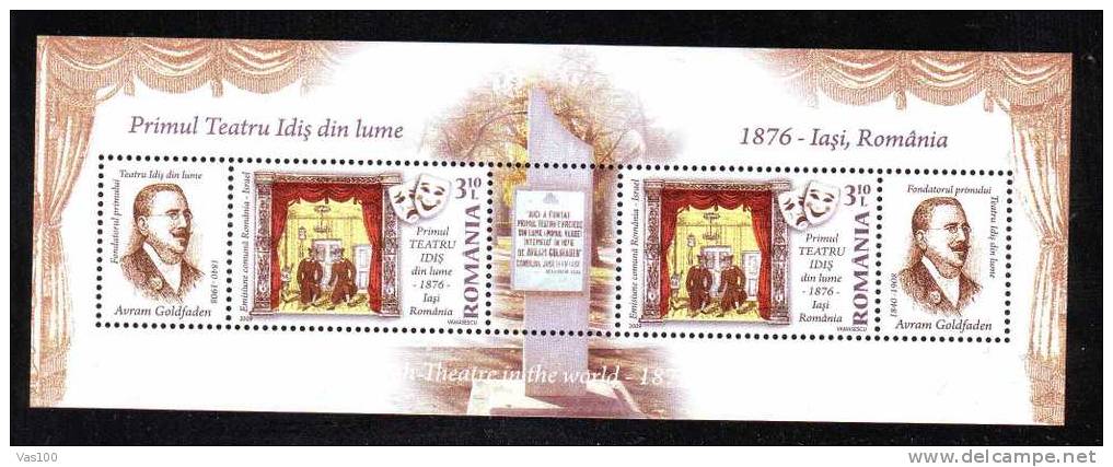 The First Yiddish Theatre In The World 1879 - Iasi Romania Blok 2009 MNH. - Theatre