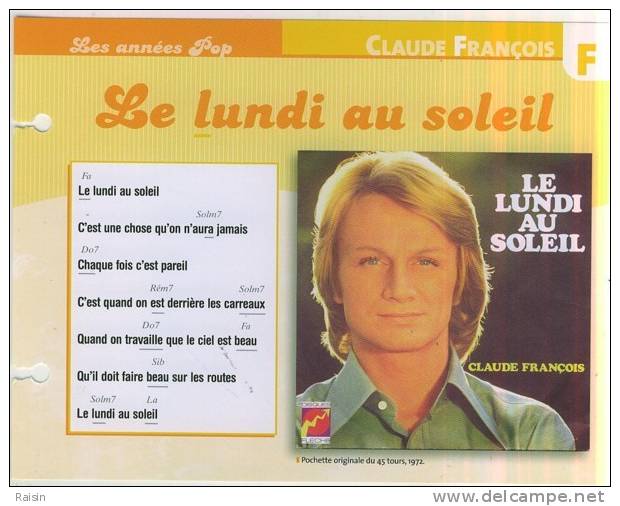 Claude François  Le Lundi Au Soleil Les Années Pop Fiche Atlas BE - Autres & Non Classés