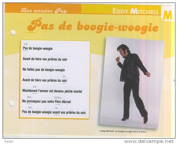 Eddy Mitchell   Pas De Boogie-woogie  Les Années Pop  Fiche Atlas TBE - Sonstige & Ohne Zuordnung