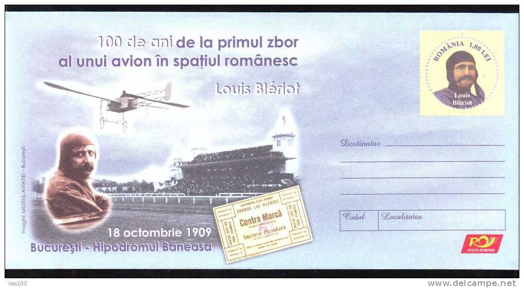 Louis Bleriot First Airplane Flight In The Romanian,entier Postaux,stationery Cover 2009 Romania. - Sonstige (Luft)