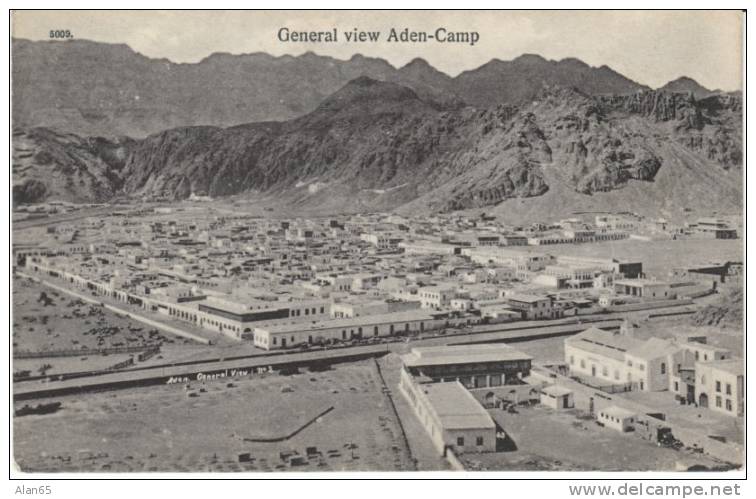 Aden, General View Of Aden-Camp On C1900s/10s Vintage Postcard, I. Benghiat Son Publisher Hotel De L'Europe Turkish Shop - Yémen