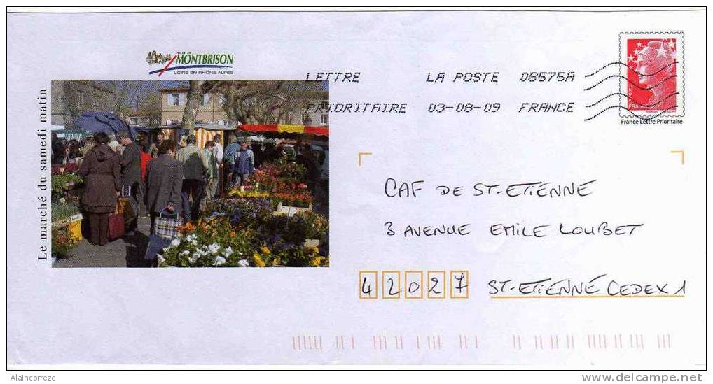 Entier Postal PAP Local Personnalisé Loire Ville De Montbrison Le Marché Du Samedi Matin  Fleurs - PAP: Ristampa/Beaujard