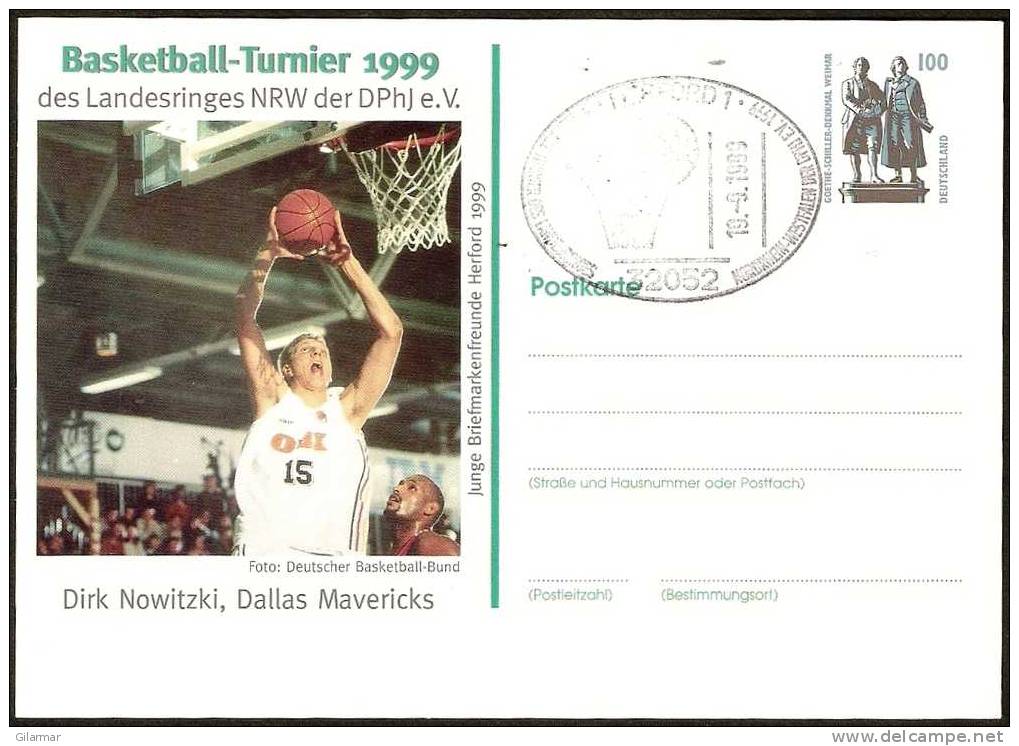 PALLACANESTRO GERMANIA HERFORD 1999 - INTERREGIONAL BASKET TOURNAMENT - SU INTERO POSTALE DIRK NOWITZKI - ANNULLO CHIARO - Basketbal