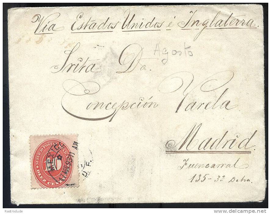 MEXICO 1893 CARTA TRANSATLANTICO A ESPAÑA 10c VIA EE.UU Y INGLATERRA - Mexique