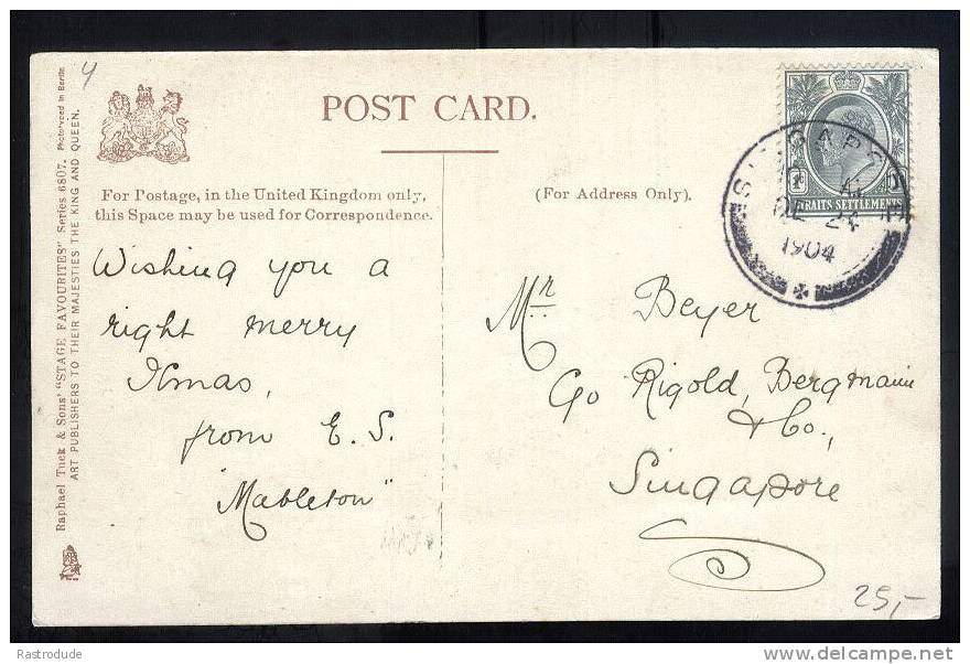 1904 1C STRAITS SETTLEMENTS TO SINGAPORE POSTCARD -  INCOMING MAIL - Singapur (1959-...)