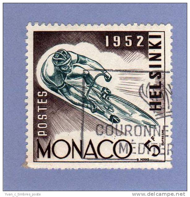 MONACO TIMBRE N° 389 OBLITERE JEUX OLYMPIQUES D HELSINKI 1952 LE CYCLISME - Oblitérés