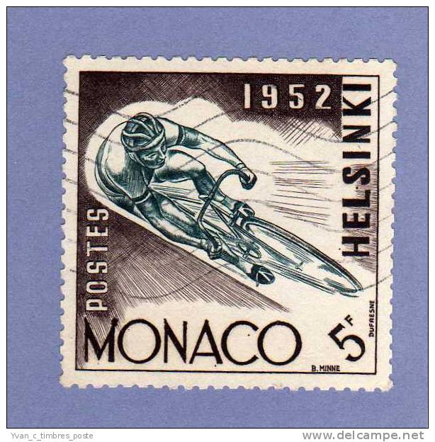 MONACO TIMBRE N° 389 OBLITERE JEUX OLYMPIQUES D HELSINKI 1952 LE CYCLISME - Usati