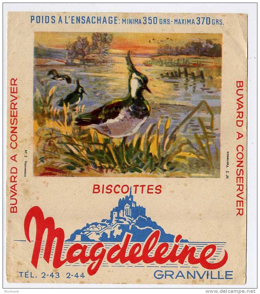 Buvard Biscottes MAGDELEINE Vanneaux - Serie Oiseaux N°2 - Biscotti