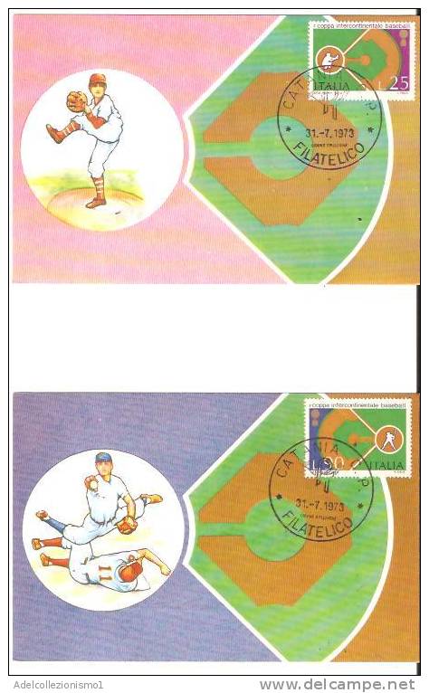 34832)n°2 Cartoline Illustratorie 1à Coppa Intercontinentale Con 25£ E 90£ + Annullo - Nuova - Baseball