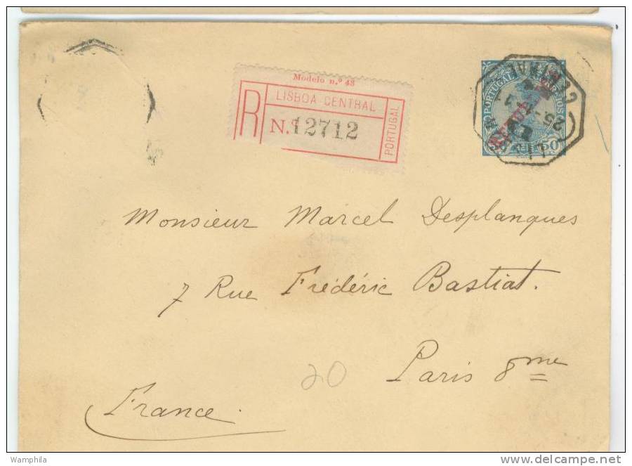 Entier Postal De Lisbonne Pour Paris En Recommandé  1911 - Ganzsachen