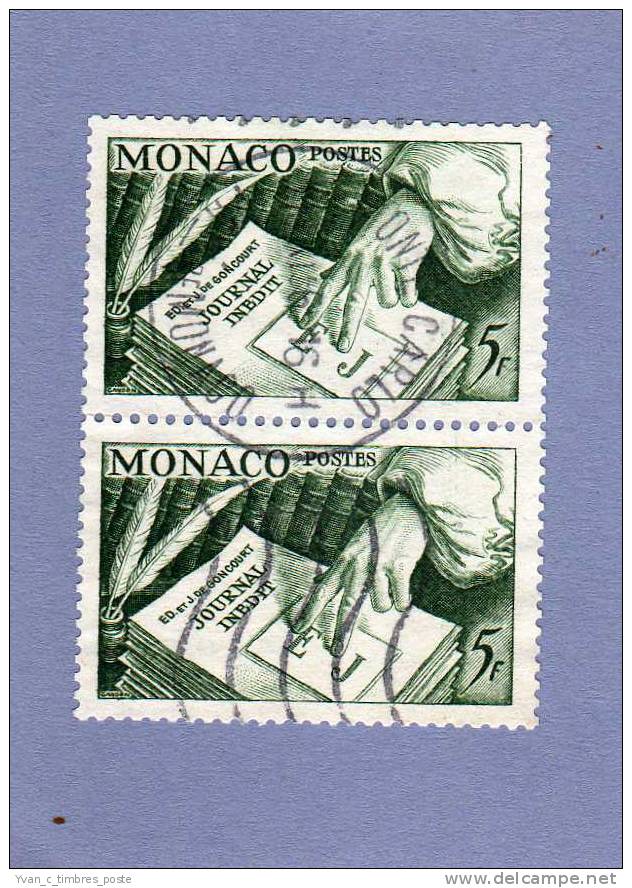 MONACO TIMBRE N° 392 OBLITERE EDITION DU JOURNAL INEDIT DES FRERES GONCOURT PAIRE VERTICALE - Usati