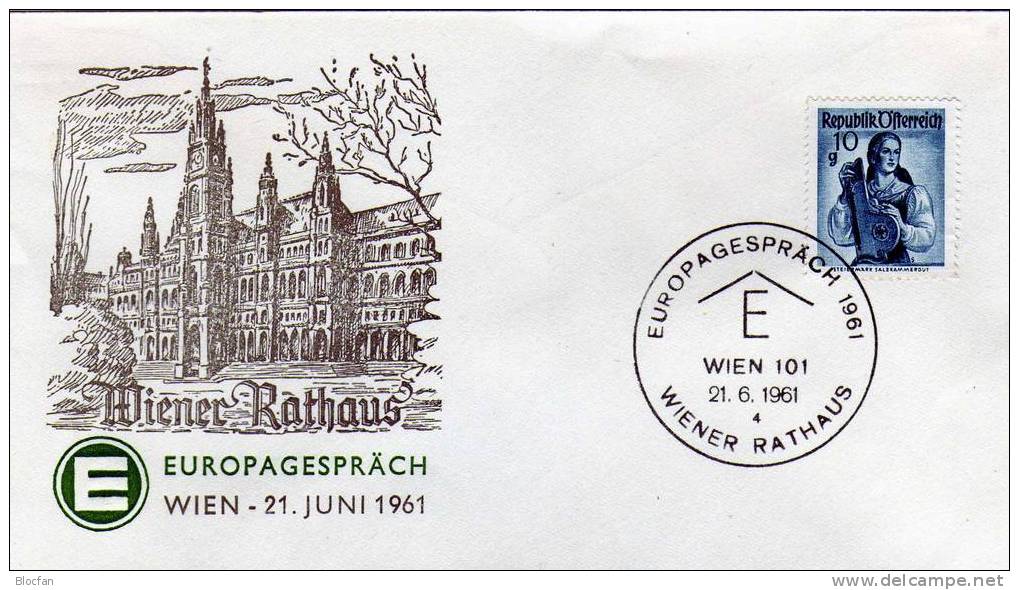 Wien Rathaus Europagespräch 1961 Österreich 858+Sonderbrief 1€ CEPT/EUROPA Architectur Cover Of Austria - Cartas & Documentos