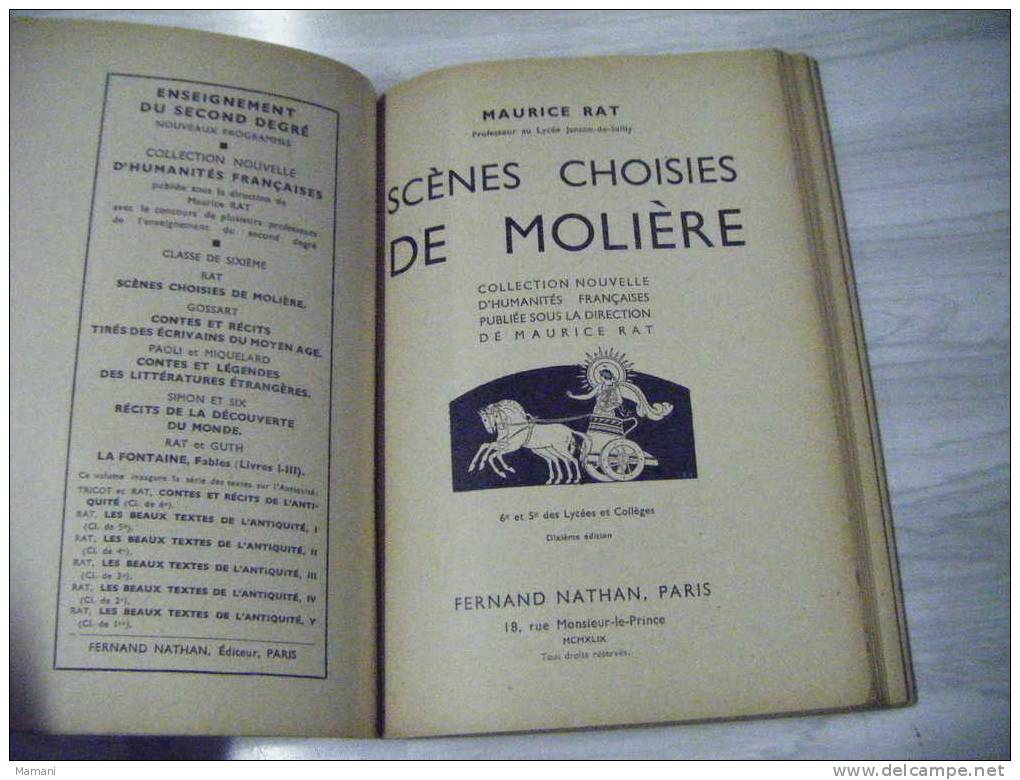 Scenes Choisies De Moliere Classe De 6 Et 5eme.-maurice Rat-fernand Nathan 1938 - 12-18 Years Old