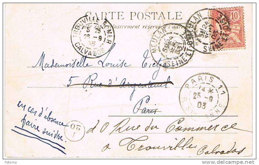 Postal, MEULAN -SEINEET ET OISE, 1903, (Francia) Reexpedida,, Post Card - Covers & Documents