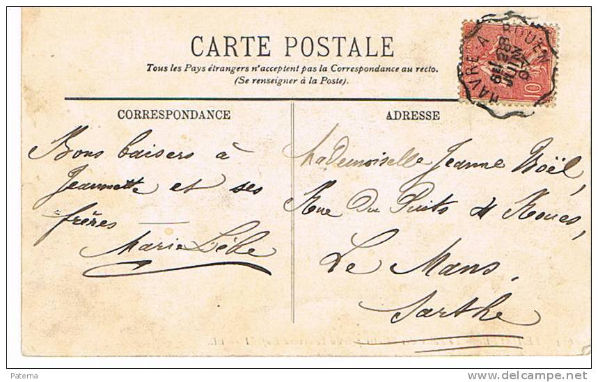 Postal, HAVRE A ROUEN, 1907 (Francia), Post Card - 1903-60 Sower - Ligned