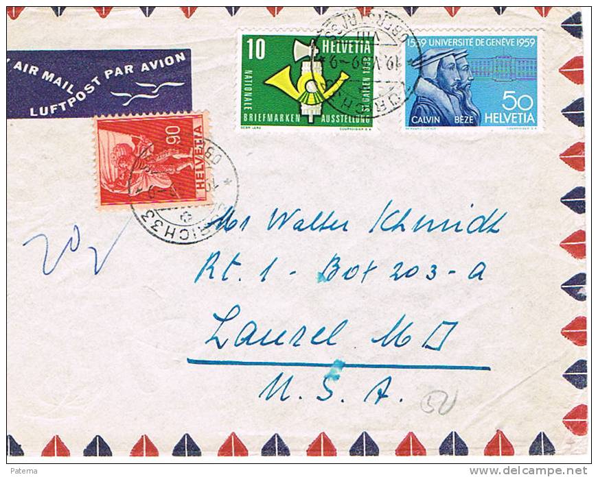 Carta, Aérea ZURICH 1959 (Suiza), Cover, Lettre Letter - Storia Postale