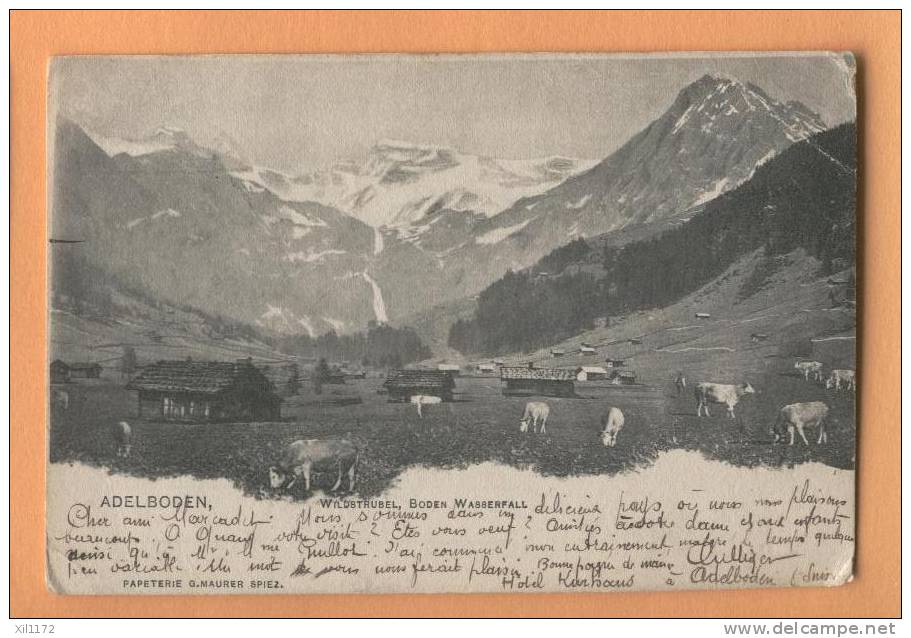 H701 Adelboden,Wildstrubel,Boden Wasserfall,vaches Alpage.Précurseur.Cachet Adelboden+Ville D'Avray 1907.Coins Usés - Adelboden