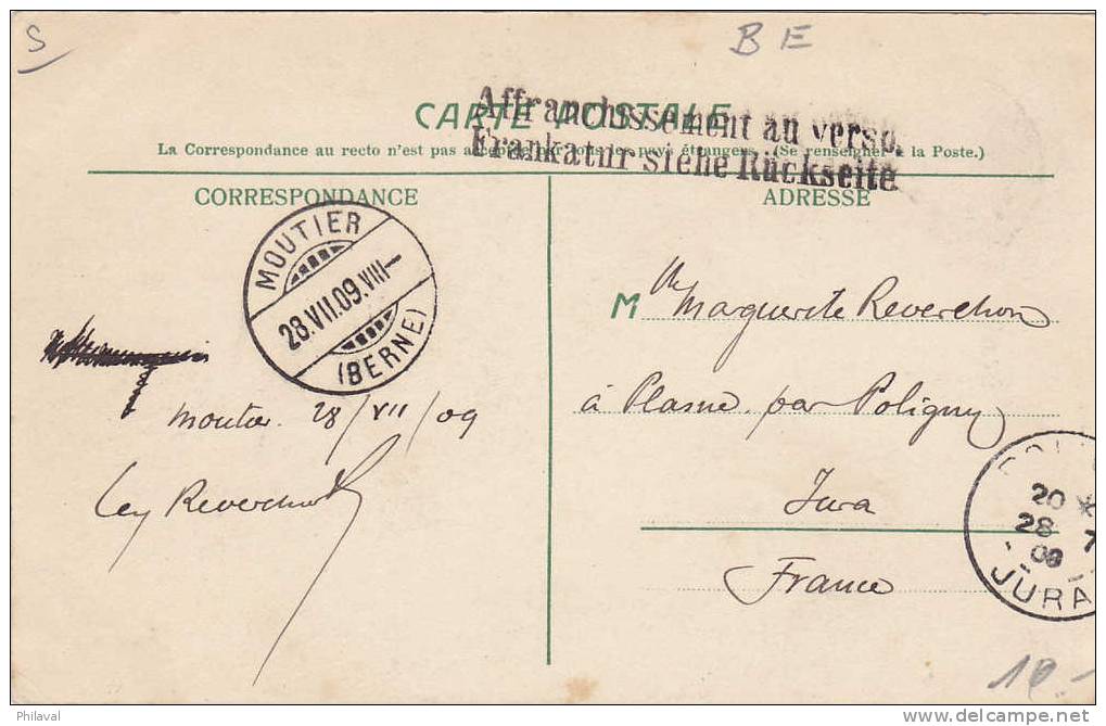 Les Gorges De MOUTIER - Affranchissement Au Verso, Oblitérée Le 28.VII.1909 - Moutier