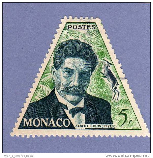 MONACO TIMBRE N° 413 OBLITERE ANNIVERSAIRE DU DOCTEUR ALBERT SCHWEITZER - Usati