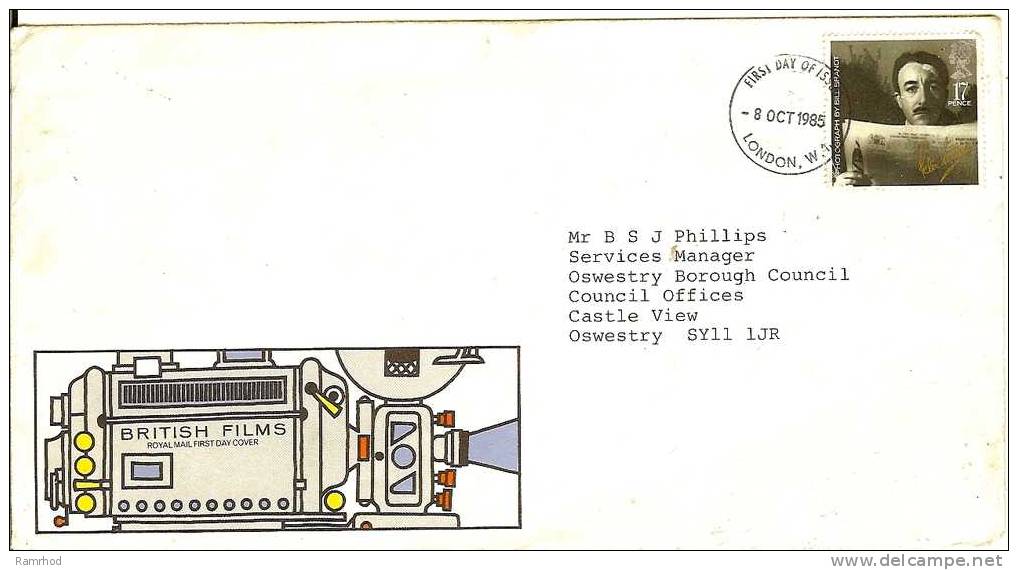 GREAT BRITAIN 1985 FDC BRITISH FILMS - 1981-1990 Decimal Issues