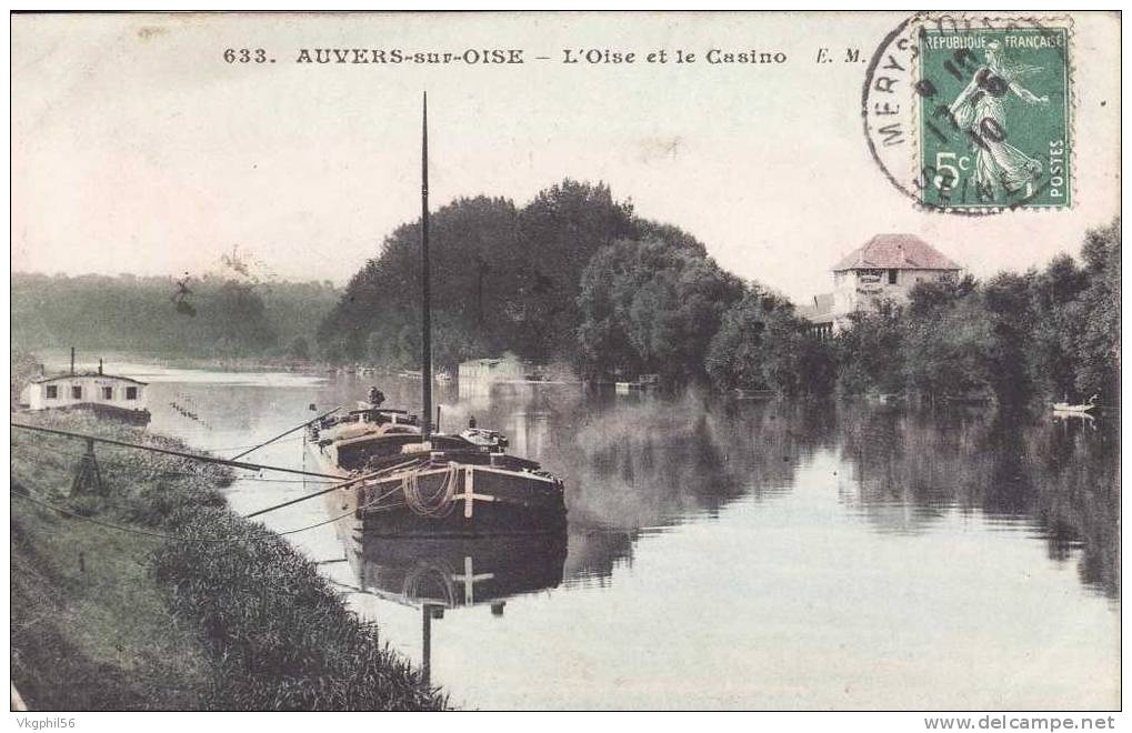 Auvers Sur Oise L'Oise Et Le Casino. Carte Colorisée - Auvers Sur Oise