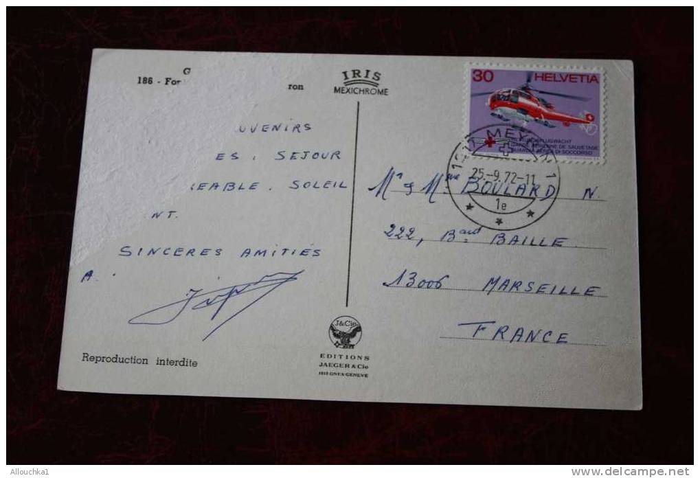 1972 TIMBRE HELICOPTERE   MEYRIN  CARTE POSTALE POST-CARD  DE SUISSE HELVETIA  ARRACHEMENT VOIR SCANN - Meyrin