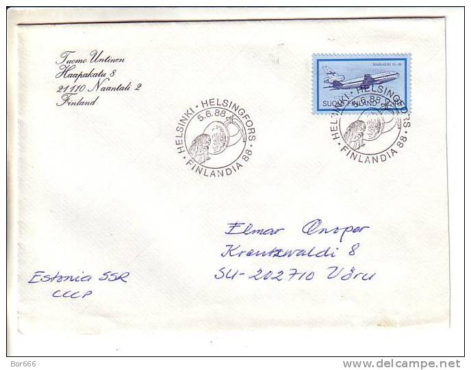 GOOD FINLAND Postal Cover To ESTONIA 1988 - Good Stamped: Airplane - Special Stamped - Lettres & Documents