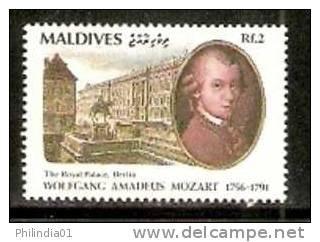 Maldives Island 1991 Musician - MOZART - The Royal Palace Member Masonic Lodge Freemasonry Architecture # 1952 - Massoneria