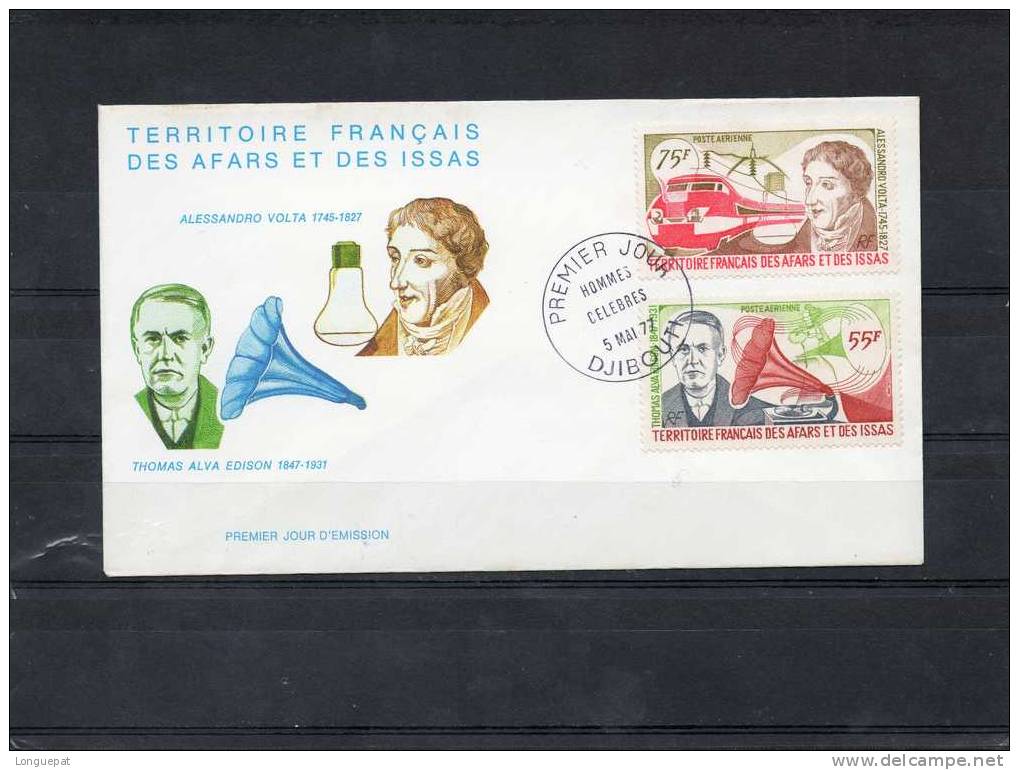 TERRITOIRE FRANCAIS DES AFARS Et Des ISSAS :  Alessanro VOLTA Et Thomas EDISON- Gramophone, Train - Fisica