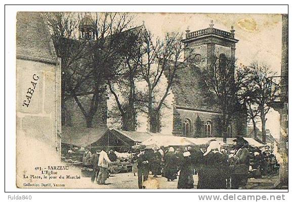 CPA.  SARZEAU.     L'Eglise, La Place, Le Jour Du Marché.   1900/03.     (animée) - Sarzeau