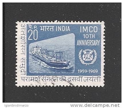 INDIA - 1969 - Valore Usato Da 20 P. Dedicato Al 10° Anniversario Dell´ I.M.C.O. - In Buone Condizioni. - Gebraucht