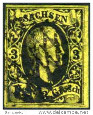 Saxony #8 XF Used 3ng Black/Yellow From 1851 - Saxe