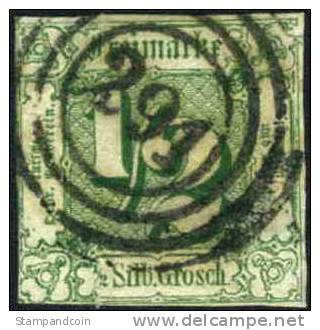 Thurn & Taxis #9 Used 1/2sgr Green From 1852 - Usati