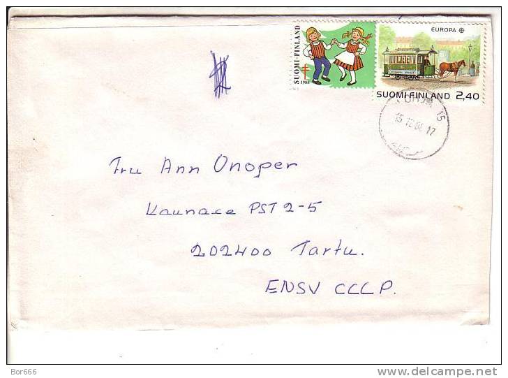 GOOD FINLAND Postal Cover To ESTONIA 1988 - Good Stamped: Europa - Covers & Documents