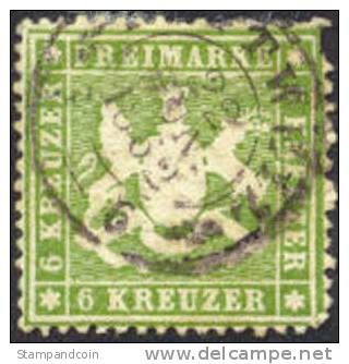 Wurttemburg #21 Used 6kr Green From 1860 - Used