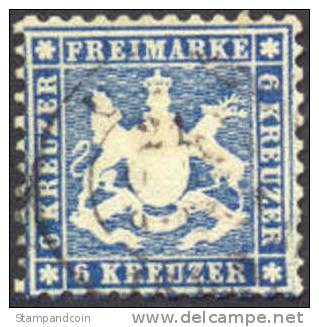 Wurttemburg #37 Used 6kr Blue From 1863 - Gebraucht