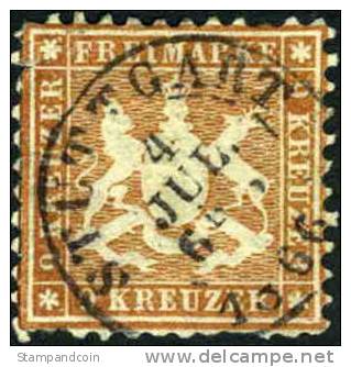 Wurttemburg #39 Used 9kr Yellow Brown From 1863 - Afgestempeld