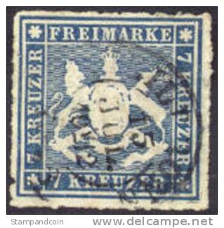 Wurttemburg #44 Used 7kr Slate Blue From 1868 - Afgestempeld