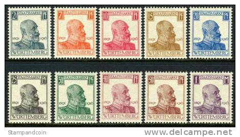 Wurttemburg O136-45 XF Mint Hinged Set From 1916 - Mint