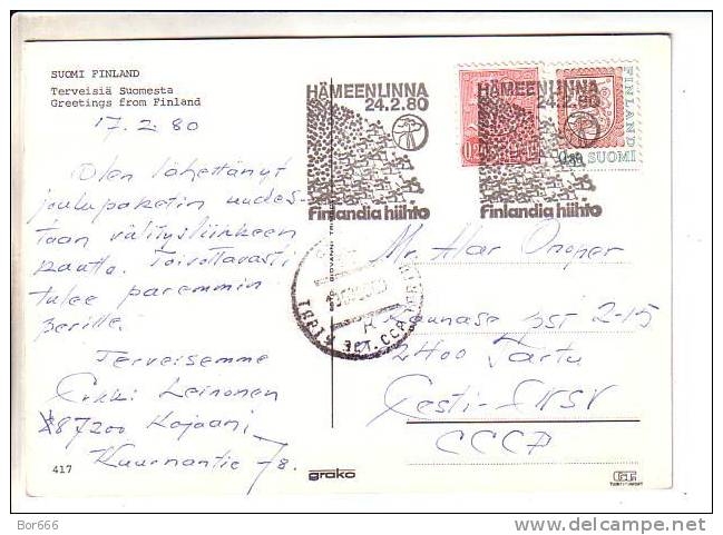 GOOD FINLAND Postcard To ESTONIA 1980 - Special Stamped: Finlandia Hiihto - Brieven En Documenten
