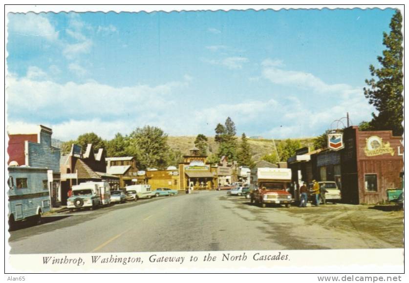 Winthrop WA Street Scene, Auto, Camper,  Chevron Gas Station On 1960s Vintage Postcard - Andere & Zonder Classificatie