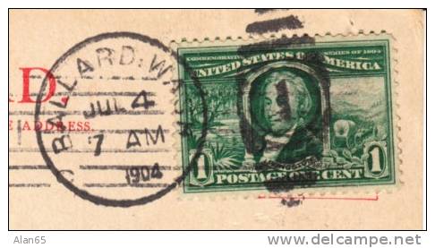Scott #323, 1904 Livingston 1-cent Louisiana Purchase Exposition Stamp On Postcard, Ballard WA Postmark King County DPO - Covers & Documents